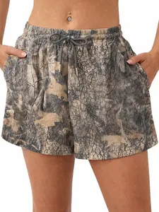 MaLinfandor Camo Sweat Shorts for Women Drawstring Elastic Waist Maple Leaf Print Lounge Athletic Shorts with Pockets Bottom