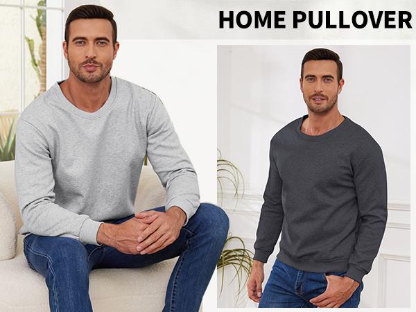 Gihuo Men's Winter Warm Crewneck Sherpa Fleece Lined Sweatshirt Army Beige Casual Long Sleeve Solid Color Round Neck Machine Washable Pullover Tops for Men Gifts