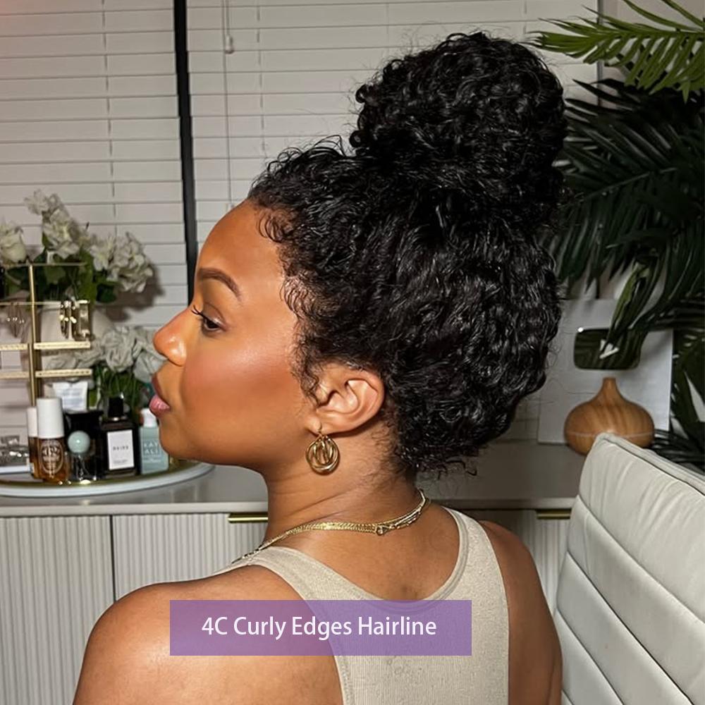 Glueless Curly Lace Front Human Hair Wig With Super Natural Hairline 360 13x6 Drawstring Wig Regular or 4C Curly Edges Hairline Option 220% Density Pre Bleached Knots #TikTokShopBlackFriday