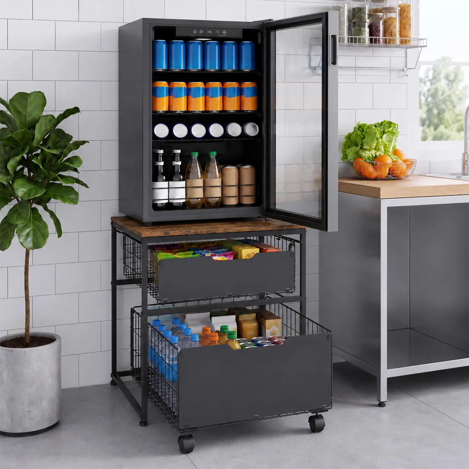 Garvee 22x22 in Mini Fridge Stand with Metal Storage Drawer Basket - Small Refrigerator Table/Cart for Dorm, Kitchen or Apartment - Space-Saving Storage - Black, Fridge Riser, Metal Drawer Organizer, Storage Rack, Furniture, Office, Bedroom