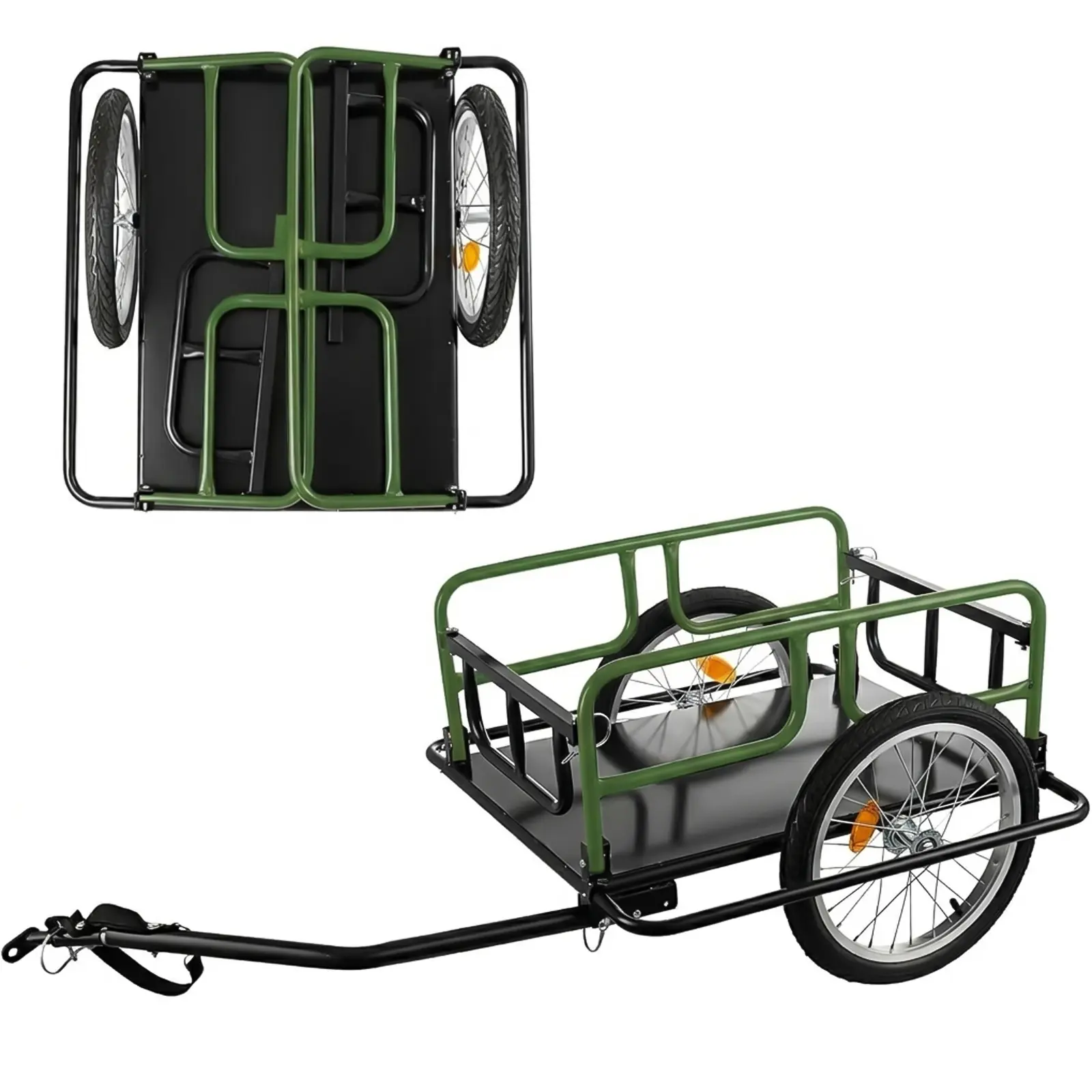 Skeam Foldable 3-in-1 Bicycle Cargo Trailer - 150lb Capacity, Universal Hitch, Removable Caster, Dual Shock Absorbers, Quick-Release 16" Wheels, Outdoor Furniture Bicycle Hauler