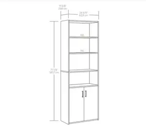 Traditional 5 Shelf Bookcase with Doors, Soft White Finish