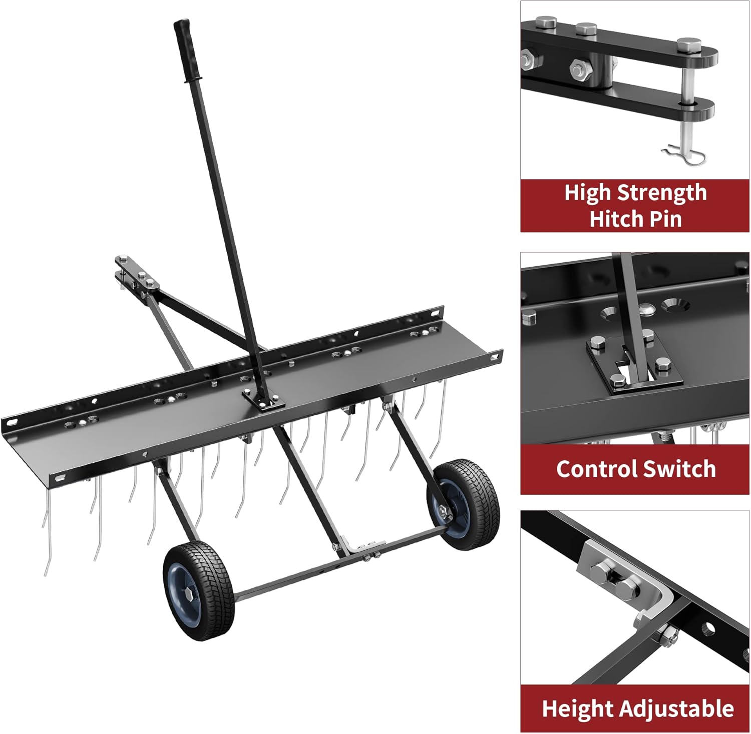 YITAMOTOR 40" Dethatcher Tow Behind Lawn Rake Lawn Sweeper with Black Blade Tool for Garden Maintenance & Easy Transport Blade Tool Garden