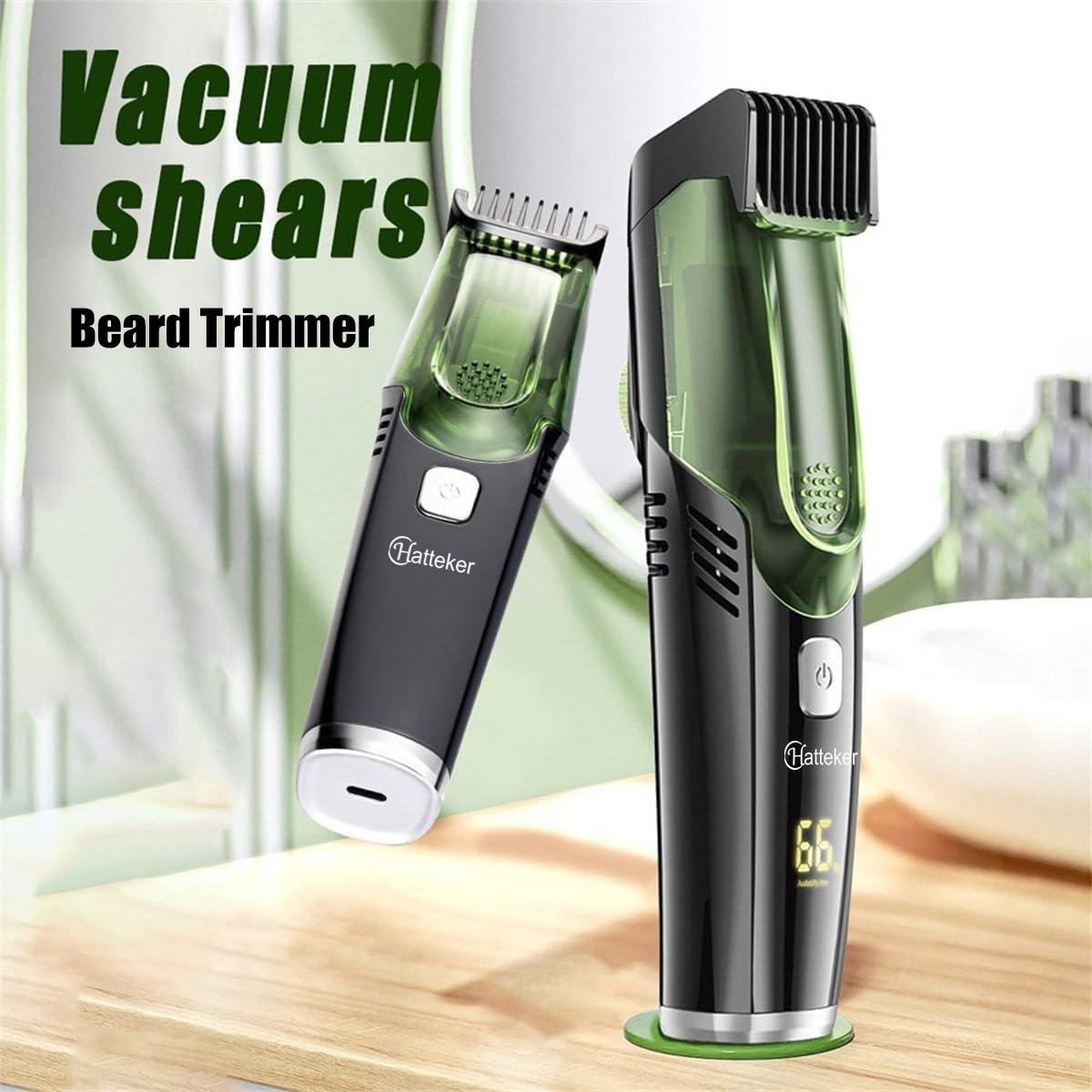 Beard Trimmer for Men Vacuum Mustache Trimmer for Less Mess -IPX6 Waterproof- Rechargeable Electric Beard Cutting Kit with Adjustable Length Comb- Built-in Vacuum for Sideburns, Stubble