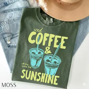Comfort Colors Iced Coffee and Sunshine Shirt, Iced Coffee TShirt, Coffee Lover Gift, Summer Graphic Tee, Summer Vibes Shirt, Coffee Shirt
