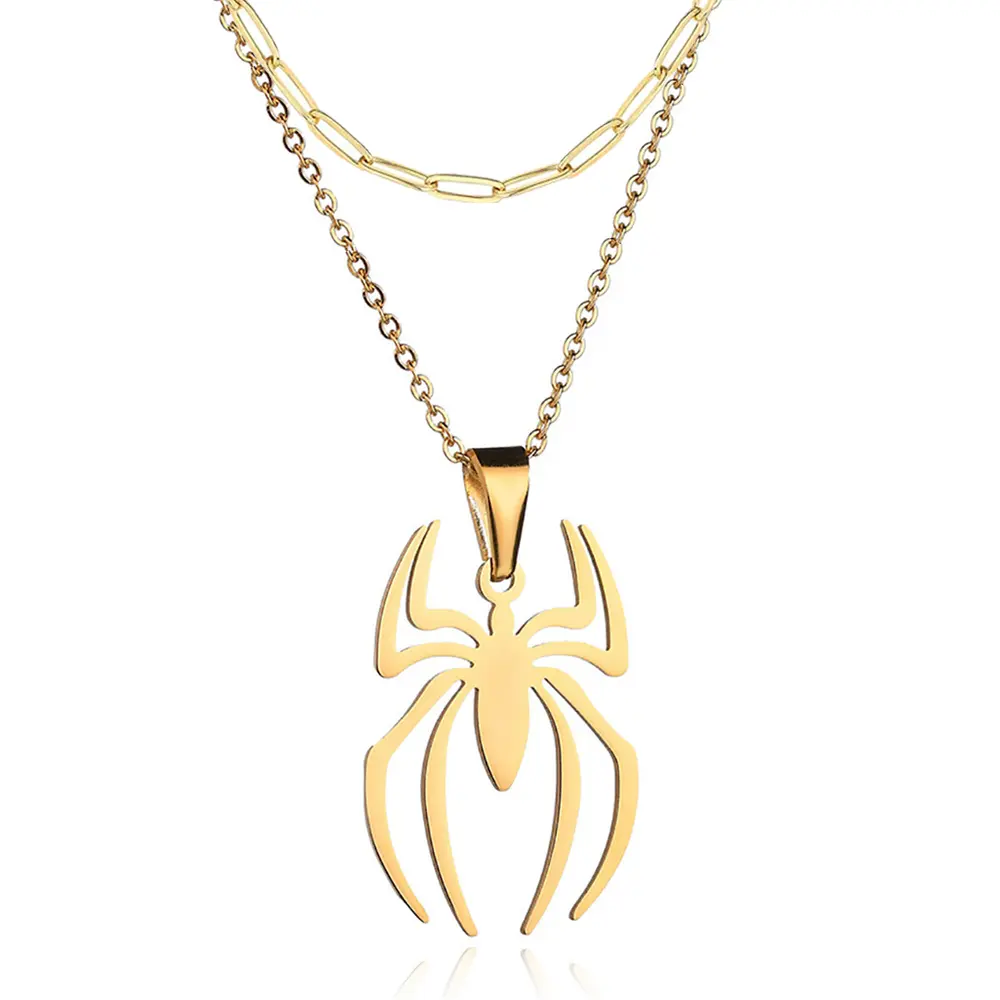 Spider Necklace For Men Women Titanium Stainless Steel Gold Silver Black Cuban Chain Paperclip Chain Lightweight Trendy Cool Goth Spider Pendant Necklace For Teen Halloween Non Tarnish Jewelry y2k Stylish Unique Accessories Birthday Gifts With Gift Box