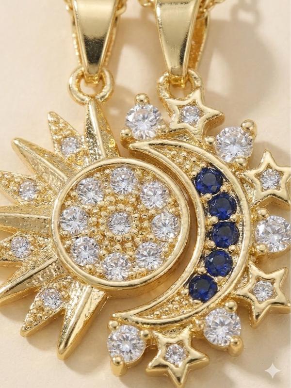 Sun and Moon Couple Necklaces for Women Men, 18K Gold Plated Titanium Steel Pendant Necklace with Cubic Zirconia, Matching Friendship Jewelry Gifts for Boyfriend Girlfriend Anniversary