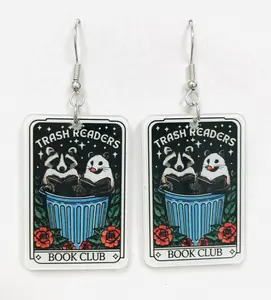 Feral Girl Book Club Earrings – Funny Raccoon Reader Gift