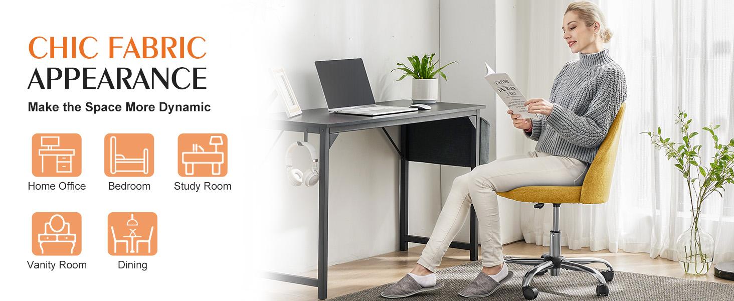 Office Chair, Modern Fabric Desk Chair with Wheels, Space-Saving Swivel Seating, Adjustable Comfort Computer Vanity Chair