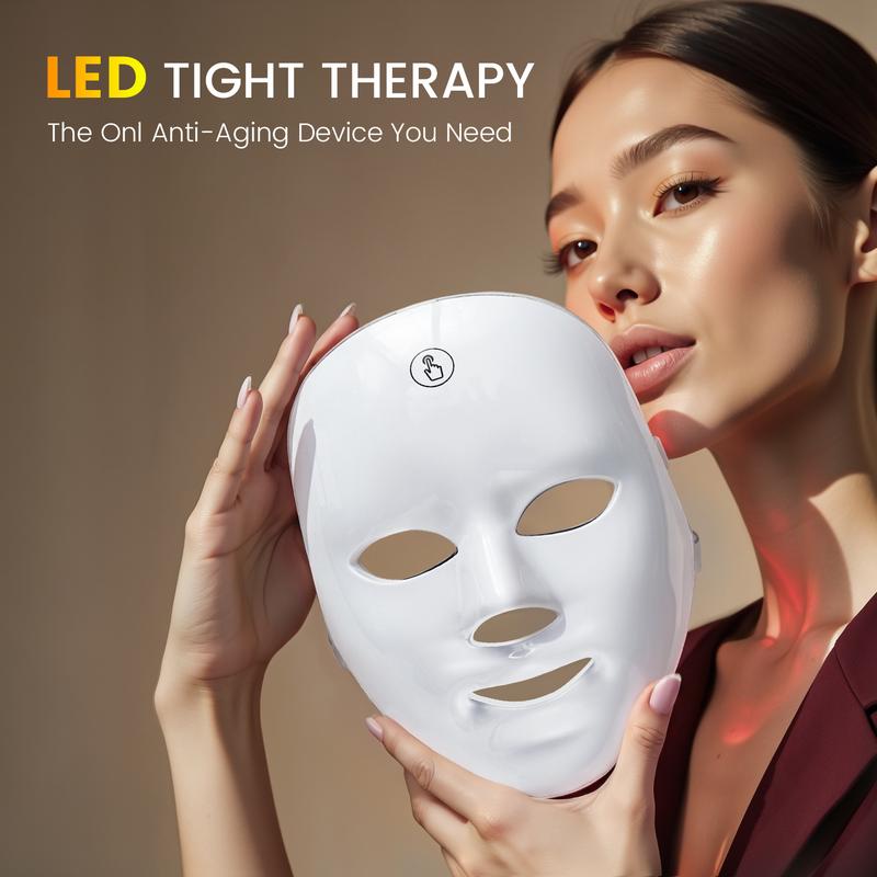 SHMHE Red light therapy mask, 7-color LED photorejuvenation mask, daily care photorejuvenation, wireless charging, ideal gift for women, autumn and winter skin care facial care gift