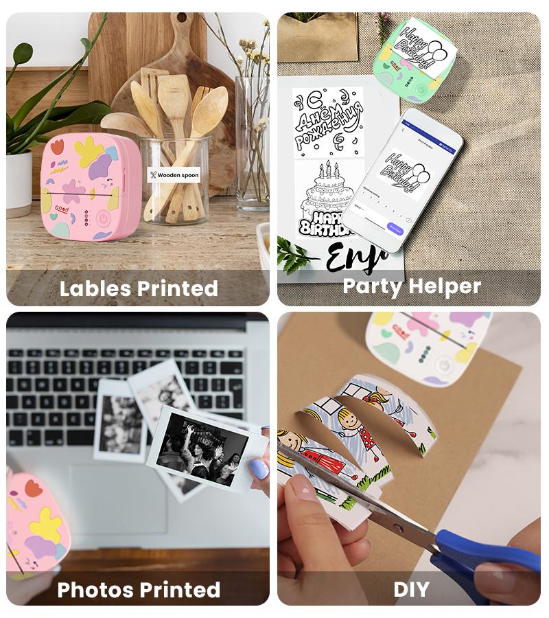 [CrazyThursdayLIVE] XenGro Mini Sticker Bluetooth Printer included 3 Roll label Thermal Pocket Printer,Inkless Portable Printer B&W Printing Only for Study Notes, Photos, Memos, Lists, Journals Printing Machine Sticky Label, Birthday Gifts for Girls Boys