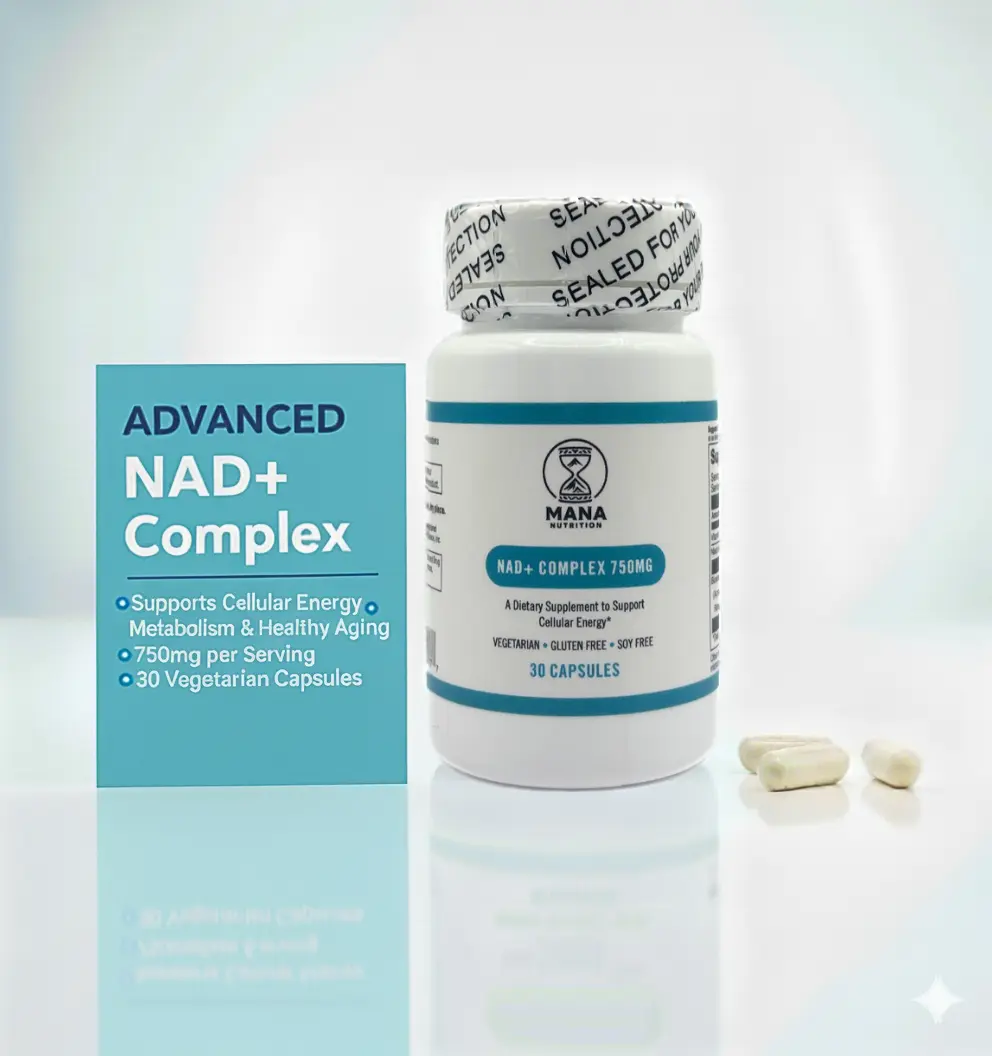 NAD+ Complex Supplement 750mg with RiaGev-WS | Advanced NAD+ Booster for Energy, Healthy Aging, & Stress Support | Promotes Mitochondrial Health & Sirtuin Activation | 60 Vegan Capsule