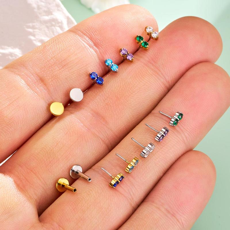 Oufer 16G Threadless Push Pin Tiny CZ Flat Back Helix Tragus Conch Cartilage Earring