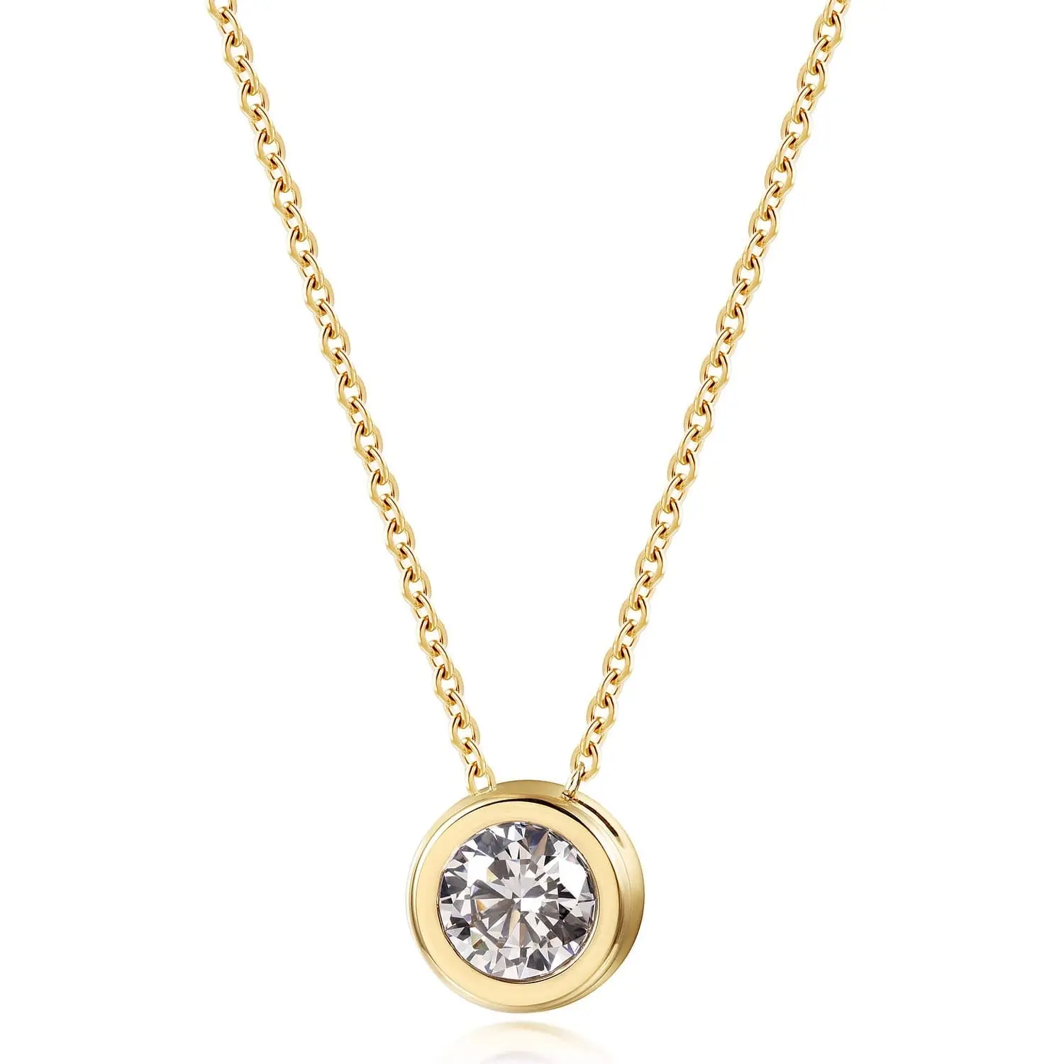 Bezel Diamond Solitaire Necklace for Women, 14K Gold Plated Dainty Pendant Necklace, Minimalist Layered Stackable Chain Jewelry, Trendy Gift for Her, Non Tarnish