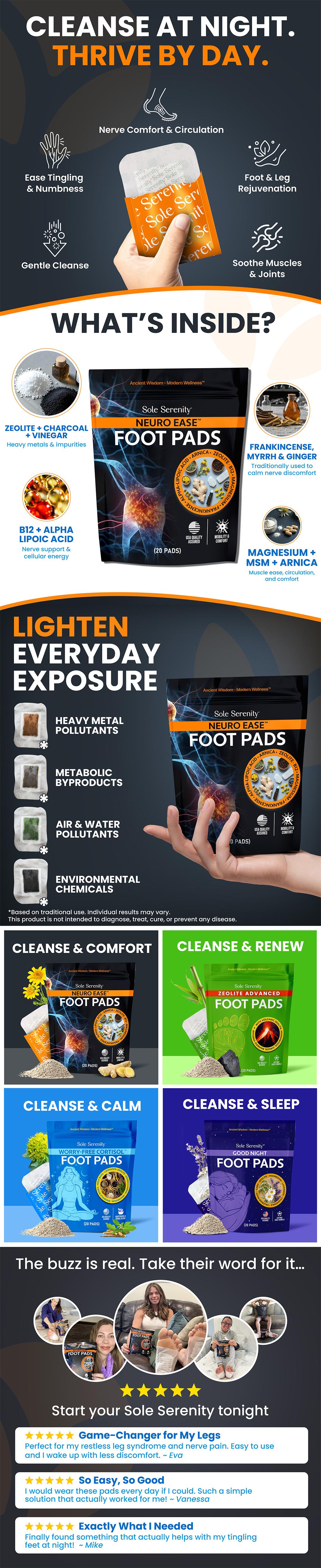 Sole Serenity Neuro Ease Neuropathy Detox Foot Pads – Nerve Pain Relief, Circulation & Mobility Support with Zeolite, Arnica, B12, Lipoic Acid & Frankincense | 20 Pads for Overnight Relief, Energy Healing Sole Serenity Neuro Ease Neuropathy Detox Foot Pads – Nerve Pain Relief, Circulation & Mobility Support with Zeolite, Arnica, B12, Lipoic Acid & Frankincense | 20 Pads for Overnight Relief, Energy Healing