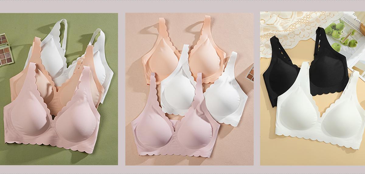 FINETOO Women’s Seamless Bra Wide Strap Soft V-Neck Brassiere Scalloped Edge Low Cut Full Coverage Everyday Bra S-XXL SpringStatements