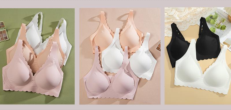 FINETOO Women’s Seamless Bra Wide Strap Soft V-Neck Brassiere Scalloped Edge Low Cut Full Coverage Everyday Bra S-XXL