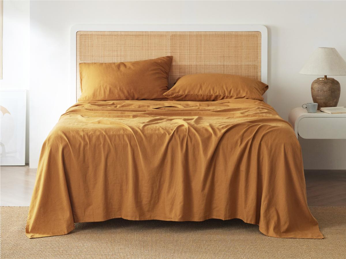 Bedsure Linen Sheets- Bed Blend from Linen Cotton, Breathable Cotton Bedsheets, 4 Pieces , Gifts for All Season