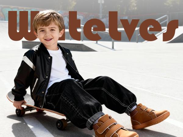 WateLves Toddler Little Kids Wide Barefoot Shoes Boys Girls Winter High Top Minimalist Sneakers Ankle Boots Leather Uniform Dress Shoes Naturally Splay