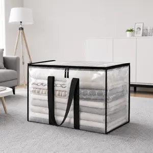 Clear Extra Large Moving Bags, Heavy Duty Waterproof Storage Tote Bag for Reinforced Handles Zippers, Transparent Organizer for Clothes, Bedding, Dorm Moving (Clear - 88L)