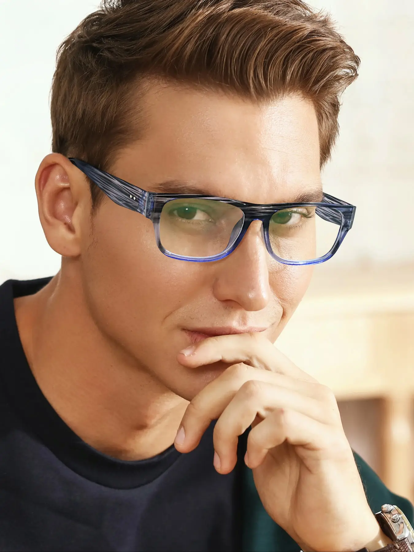 Men's Square Acrylic Frame Glasses, Anti-Blue Light, Casual Style, Stylish Square Frames, Suitable for Daily Reading and Outdoor Use, All Seasons