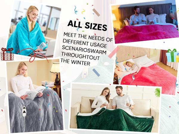 Greenoak Heated Blanket Electric Throw 50"X60", Heating Blanket with 10 Heat Levels 8 Hours Auto-Off,Fleece Soft Christmas Blanket,Gifts for Grandma Seniors Mom