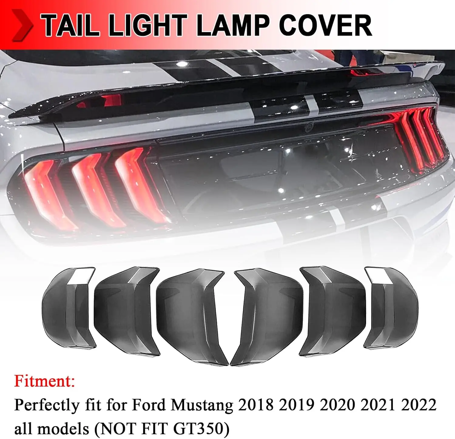 6pcs Tail Light Lamp Cover Pack for Ford Mustang 2018-2022, Peel-and-Stick Notch Acrylic Light Guard Trims Frame Bezels, Smoke Tint Stealth Look High-Class Fashionable Style Decoration Accessories with Great Visibility