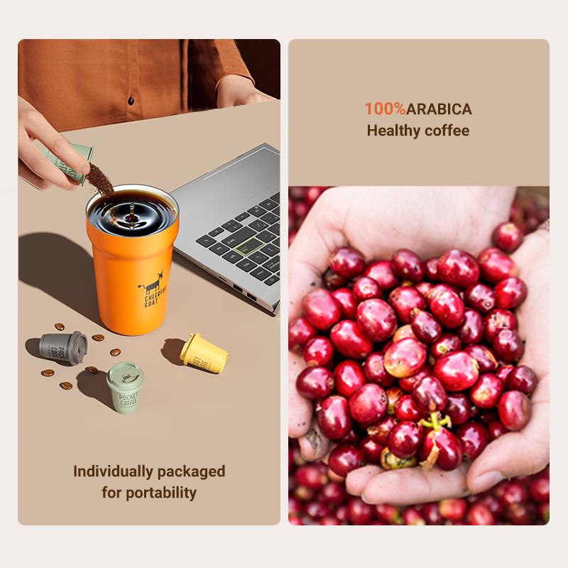 Coffee & Mug Combo Cheerful Goat Freeze-Dried Instant Cold Brew Coffee 15 Cups  No Sugar, No Additives, Low Acid, Healthy for Iced & Hot  Insulated Coffee Mug Combo – Stainless Steel Travel Coffee Tumbler with Ceramic Liner Beverage