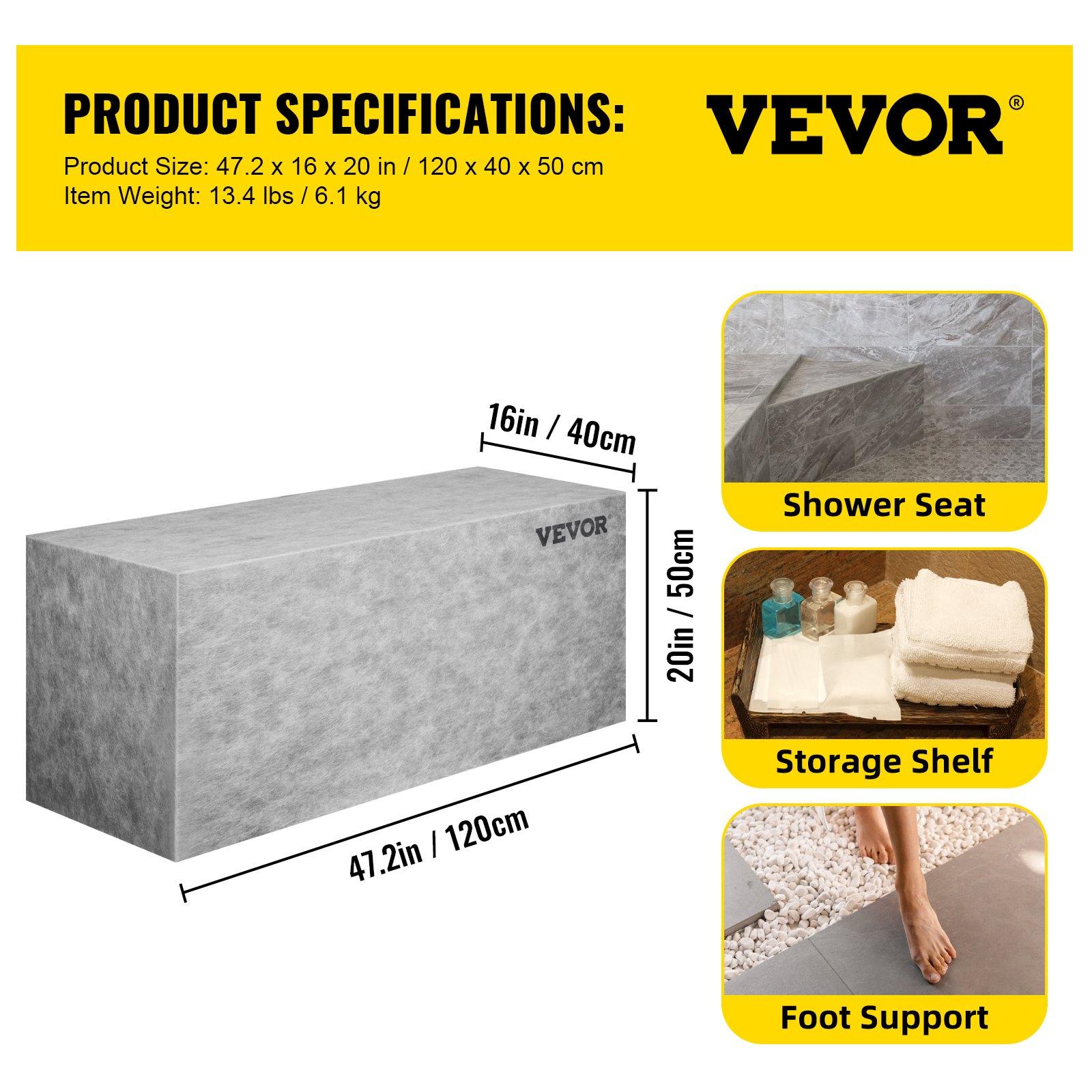 VEVOR Board Shower Bench Rectangle Bench Ready to Tile&Waterproof 38.2x11.4x20" Installation Resistance