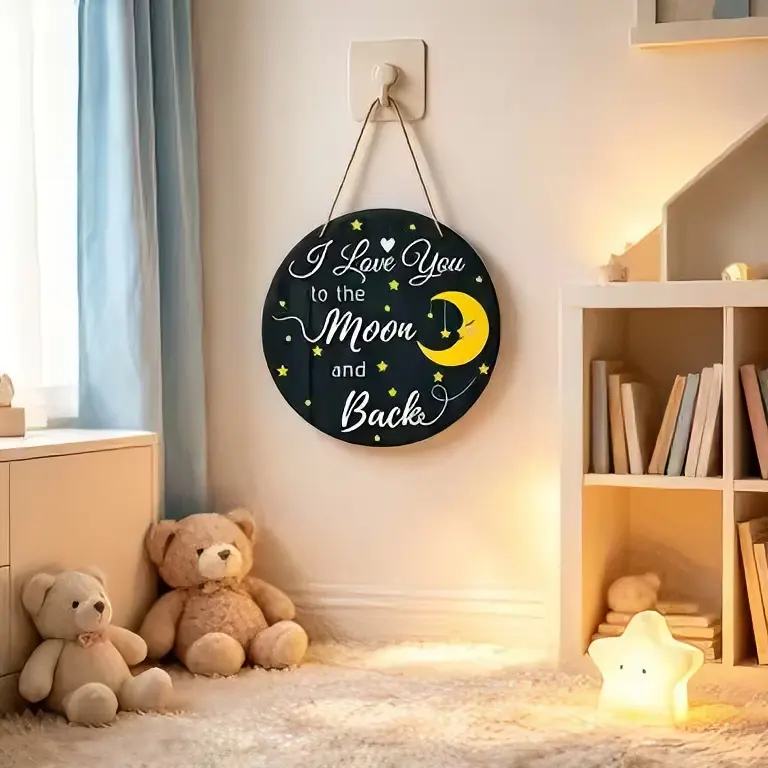 Hangable "I Love You To The Moon And Back" Round Hanging Sign, Moon-Star Romantic Home Wall Decor, Love Quote Gift for Couples, Birthday-Anniversary Valentine's Day Present