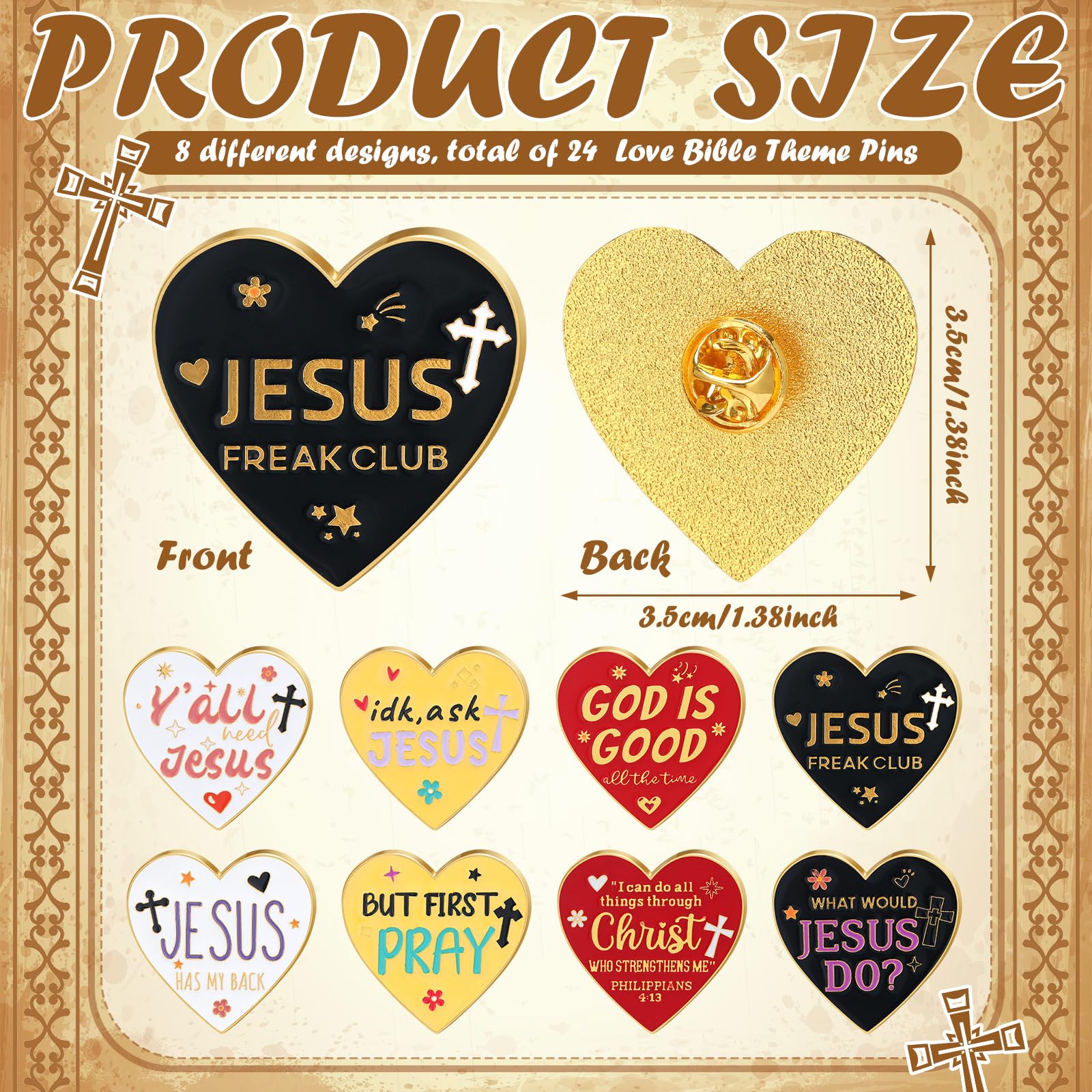 24Pcs Easter Bible Verses Pins Christian Gift for Women Girl Men Religious Enamel Lapel Pins Badges Gift Bulk for Easter Basket Stuffers Easter Egg Filllers Church Sunday School Prizes Easter Party Favors for Decors Clothes Bags Jeans