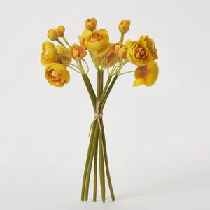 Blooming Yellow Mini Silk Ranunculus Bundle Bouquet of 6 Stems - 10"