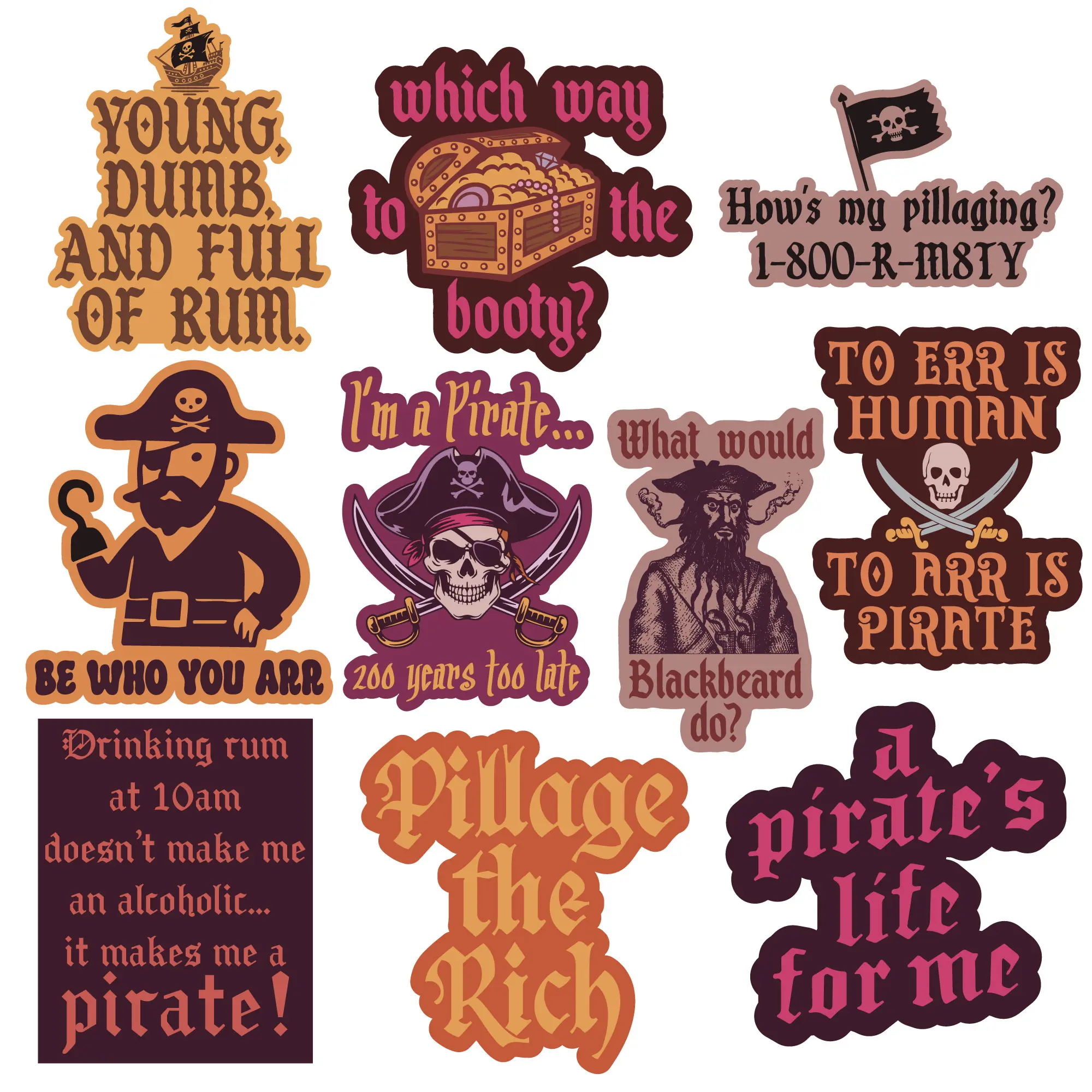 Pirate Sticker Extra Large Stickers Funny Buccaneer Adhesives with Memes Funny Stickers with Colorful Graphic Decals Funny   Multi -