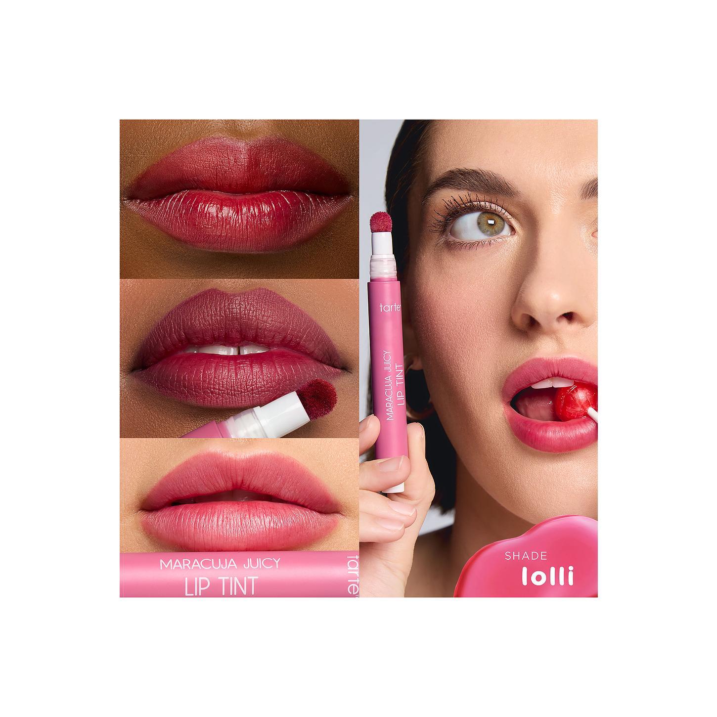 TARTE Maracuja Juicy Lip Tint - Lolli Shade, Hydrating Lipstick with Hyaluronic Acid, Blendable Cosmetic Lip Gloss