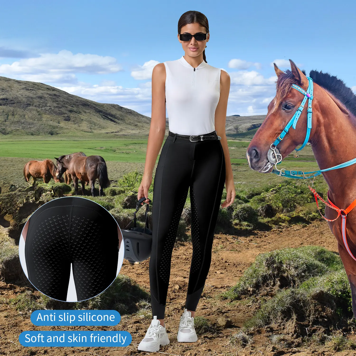 Women's High-Waist Full-Seat Silicone Equestrian Breeches - Butt-Lifting Horse Riding Pants with Side Zip Pockets