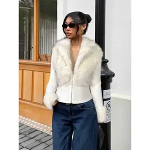 Fashion Street Style Faux Fur Zipper Long Sleeve Women's Jacket, Spring & Fall Clothing, Trendy Outerwear for Ladies