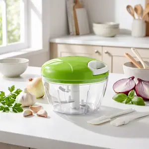 Manual Pull String Chopper, Mince Garlic & Ginger Fast. 14x10x14cm, Easy Clean, No Power Needed