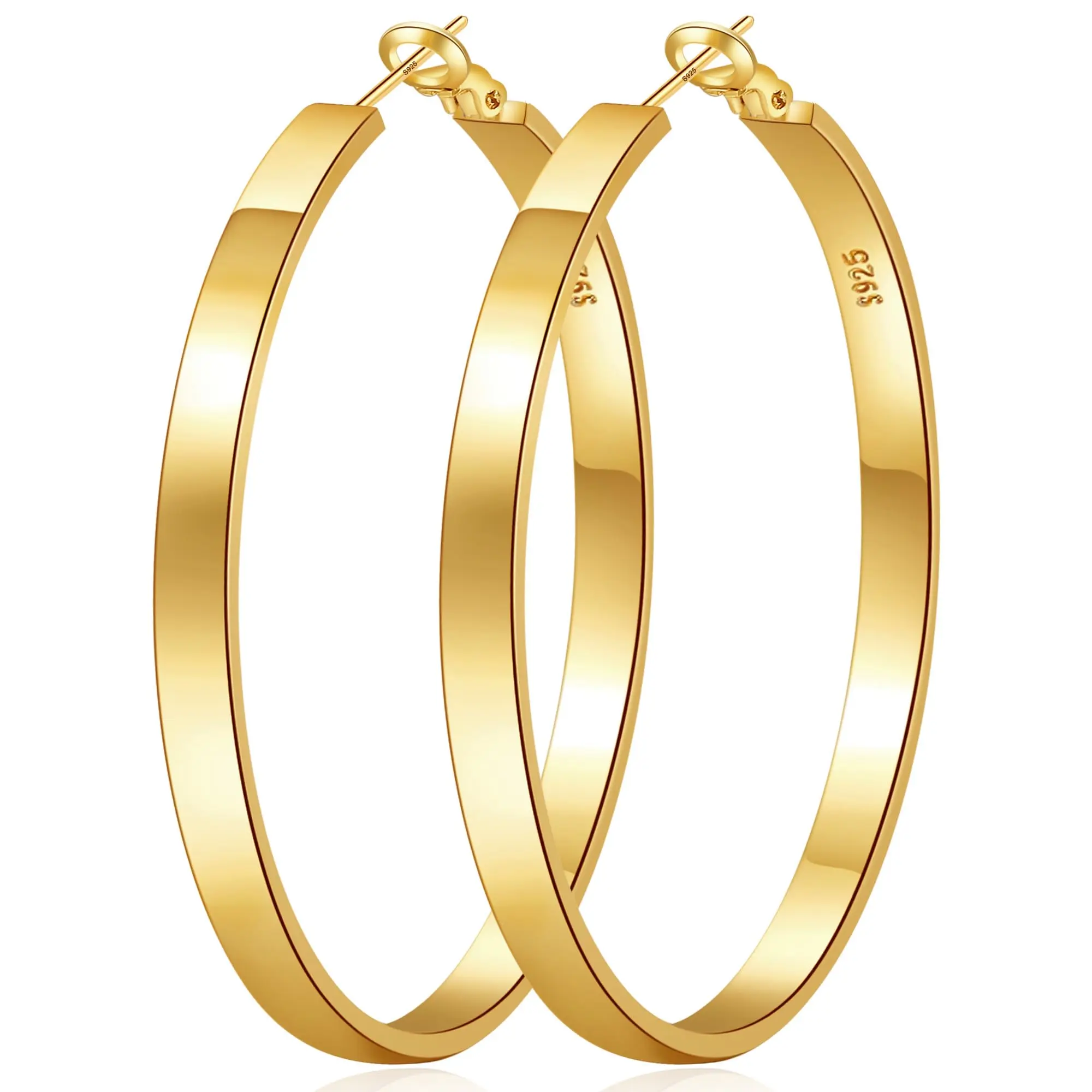 50mm silver ring earrings for women - pure silver and 14K gold-plated - hypoallergenic 925 silver - large ring earrings