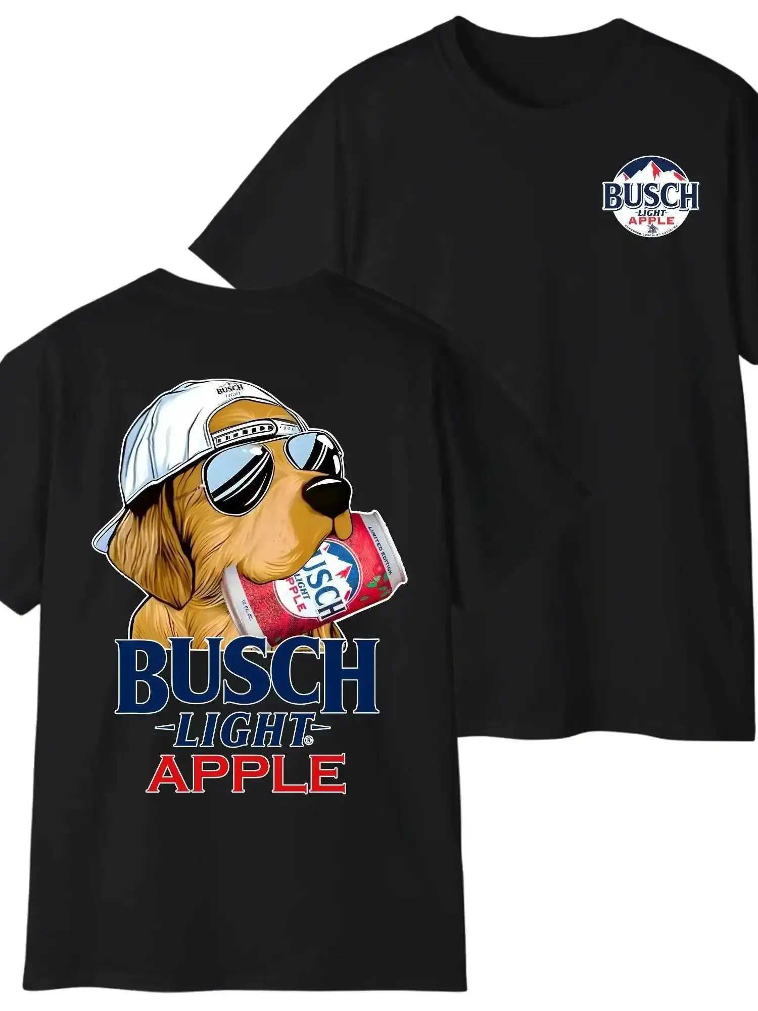 Vintage Busch Apple  T-Shirt, Retro Golden Retriever  Graphic Tee, Ash Grey Summer Outdoors Shirt, Cool Puppy Wearing Sunglasses Busch Tshirt, Funny  Lover  Gift 2026 dog beer Menswear Top