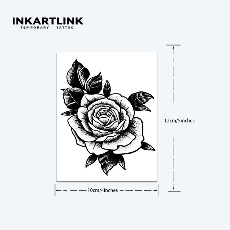 INKARTLINK Tattoo Tech, 2 Sheets Semi-Permanent Temporary Tattoos,Ink Rose-2 , Adult Art Design,Lasts 1-2 Weeks, Waterproof, Realistic Look, No Adhesive, No Reflection,For Man And Woman,Ideal for Swimming, Party