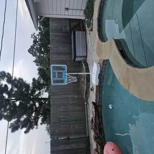 COFIYARD Metal Swimming Pool Basketball Hoop Set, 32/40 Inch Shatterproof Backboard, 2.95-3.95 FT Adjustable Height, 2 Balls & Air Pump for Children, Family Entertainment