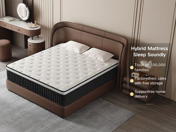 12/14 Inch Twin Full Queen King , Hybrid Memory Foam Mattress in a Box | Pocket Spring + Zoned Support | Soft and Comfortable, Pressure Relief, Medium Firmness, CertiPUR-US Certified( queen size mattress | full size mattress) fort able Coil sleep modern