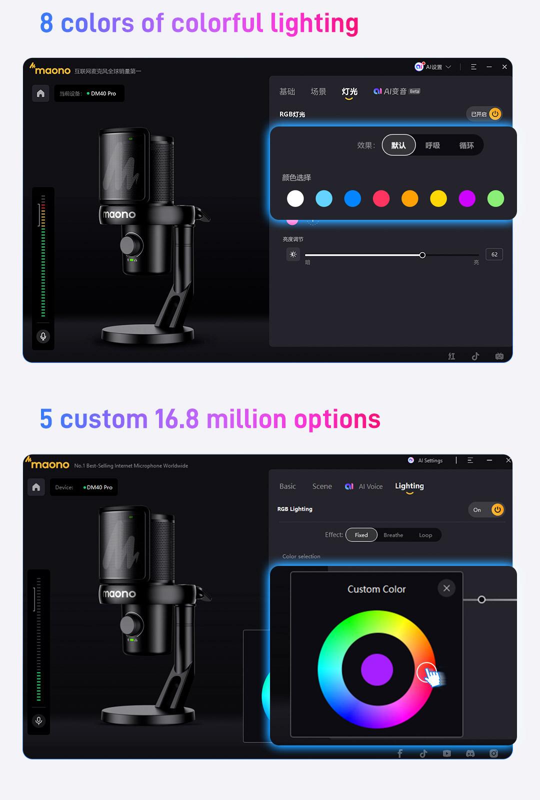 Maono DM40 Voice Changer Budget RGB Wireless/USB Desktop Microphone, audio equipment gear with Noise Reduction, zero latency, budget mics for Computer/PC/PS5 / Mac / Smartphone, ideal for Gaming,Recording,Singing,YouTube,TikTok.