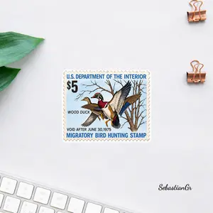 Duck Hunting 1975 Federal Duck Stamp Sticker, Vintage Waterfowl Hunter Decal