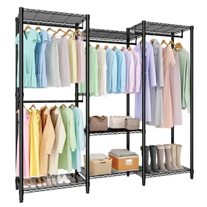 Clothes Rack,Free Standing Garment Rack for Hang Clothes, Adjustable Clothing Closet with 4 Sturdy Rods & 7 Storage Shelves, 76.5"H x 67.6"L x 15.5"W