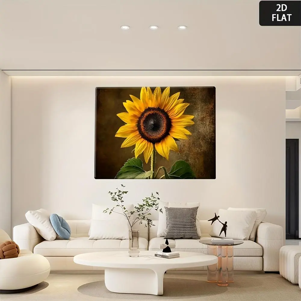 2D Flat, Large Sunflower Wall Art - Modern Minimalist Framed Canvas Print, Yellow & Brown Beige Large Flower for, Bedroom, Office Decor - Fade-Resistant HD Botanical Poster with Easy Installation (Vibrant Sunflowers), 2D Flat	