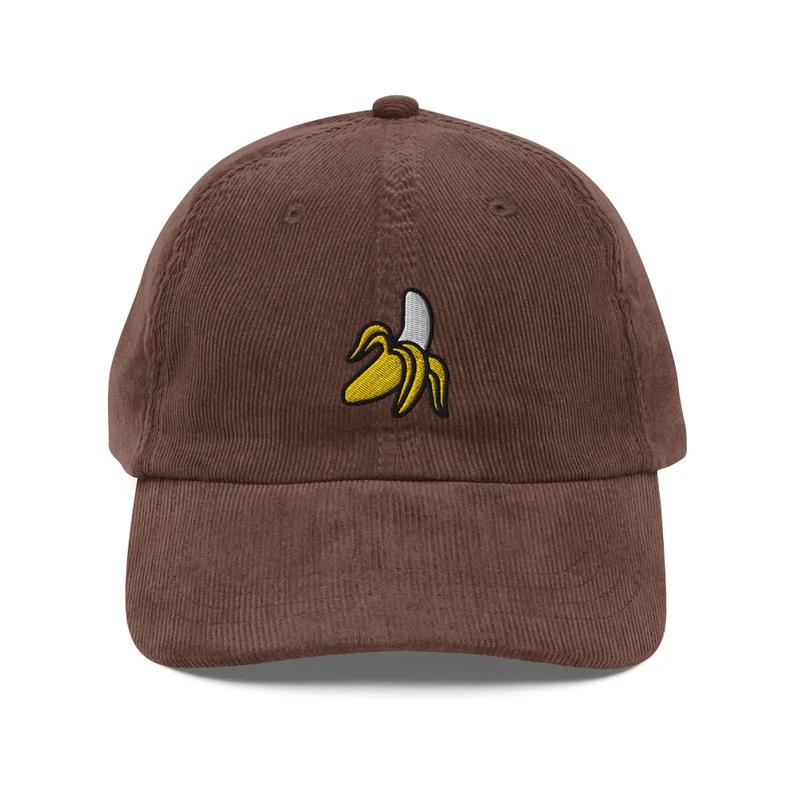 Minimalist Banana Embroidered Corduroy Cap for Subtle Everyday Style