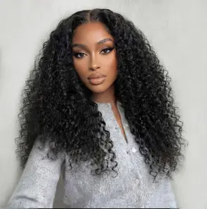 KEPHARE Curly Wig Human Hair Glueless Wigs Human Hair Pre Plucked Pre Cut 5x5 Wear And Go Glueless Deep Wave Wig HD Lace Closure Wigs Human Hair For Black Women 200% Density Black Color