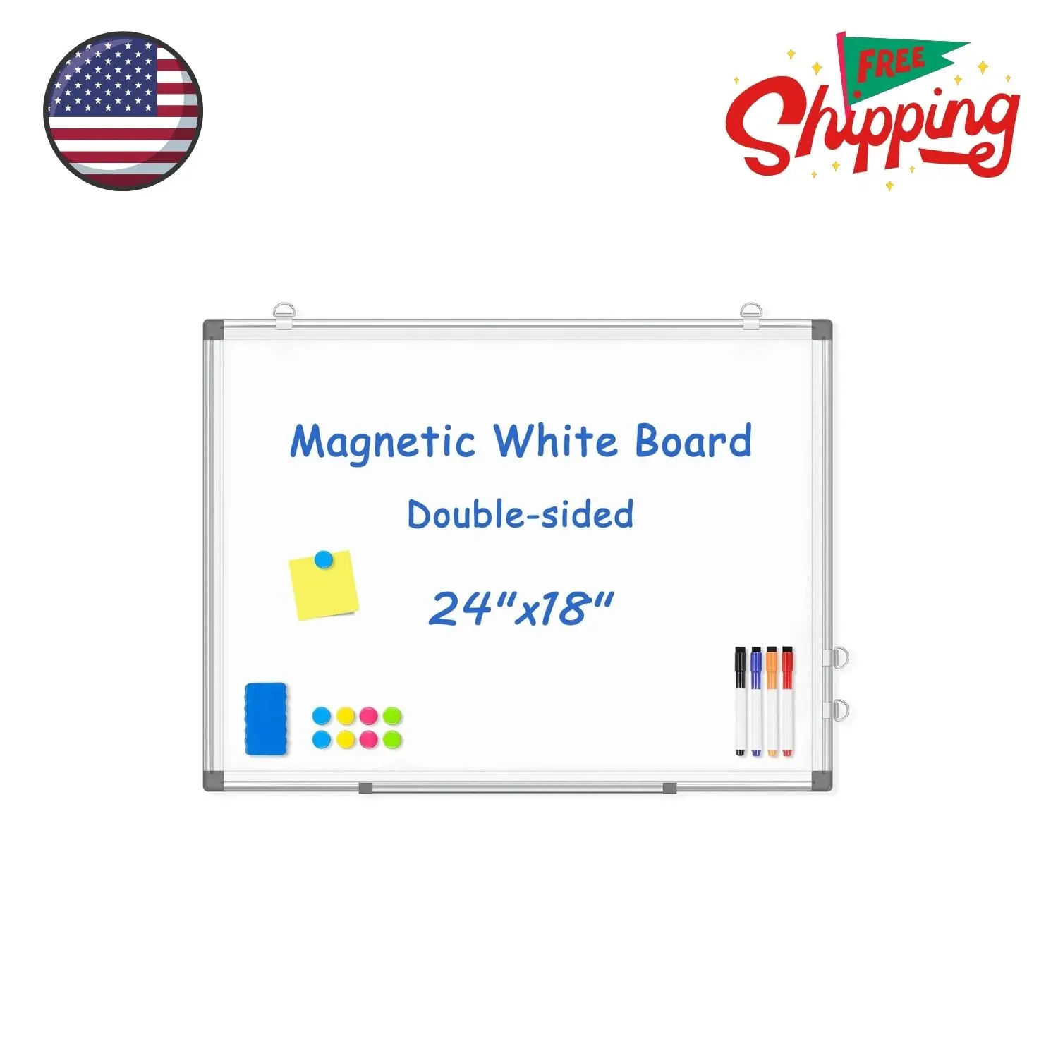 Double-Sided White Board, 24" x 18" Dry Erase Board Magnetic Whiteboard
