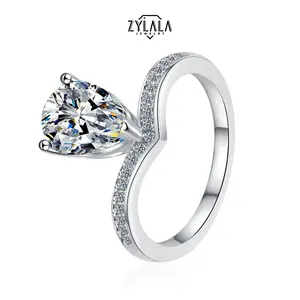 [316] 2.0Carat Synthetic Moissanite Ring / Cubic Zirconia Pear Cut Sterling 925 Silver Perfect Engagement Rings Wedding Promise Rings & Valentine's Day